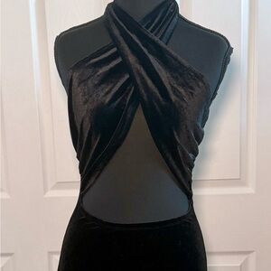 Black Velvet Halter Bodycon Mini Dress – Size S